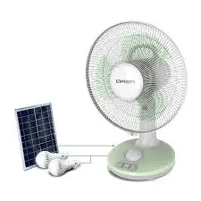 Qasa QRF‑2912 12″ Rechargeable Table Fan – AC/DC, Solar, USB Charger + LED Light