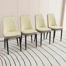 Curved Armless Dining Chair – Upholstered Ash & Cream PU or Velvet with Black Iron Legs